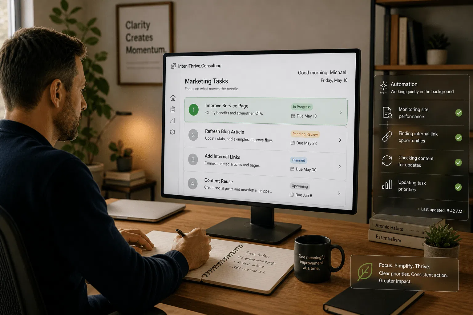 Focused professional marketing workspace